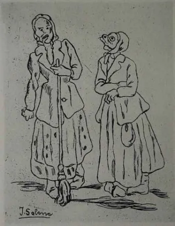 Офорт Gutiérrez Solana  - Máscaras de la escoba