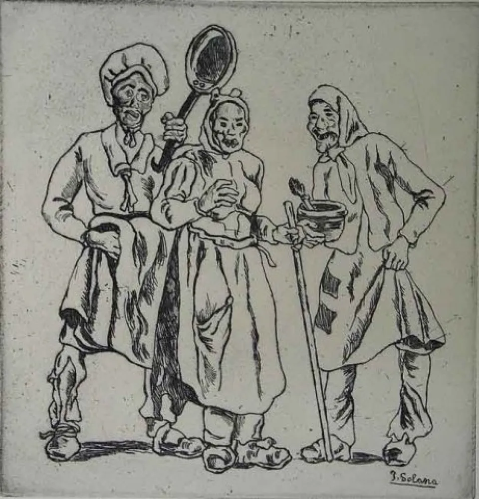 Офорт Gutiérrez Solana  - Máscaras  de los cocineros