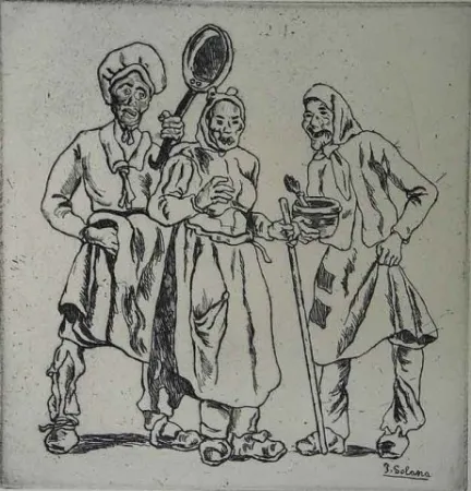 Офорт Gutiérrez Solana  - Máscaras  de los cocineros