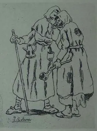 Офорт Gutiérrez Solana  - Máscaras hablándose al oido