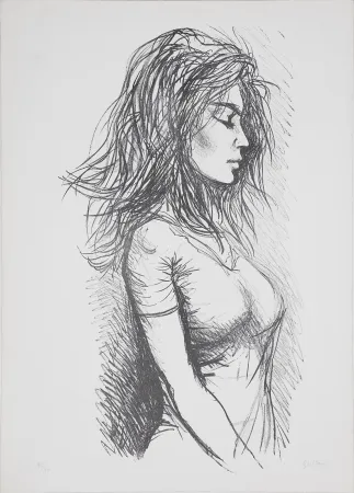 Литография Guttuso - Donna di profilo verso destra