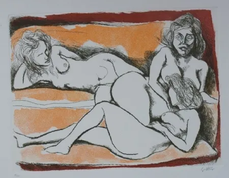 Офорт И Аквитанта Guttuso - Tre nudi