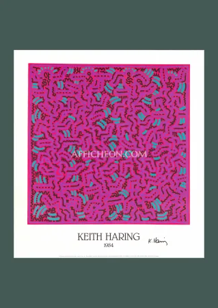 Литография Haring - 'Untitled (Pink)' 1984 Offset-lithograph (Hand-signed)