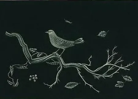 Mezzotint Hasegawa - Oiseau sur racine (1960)