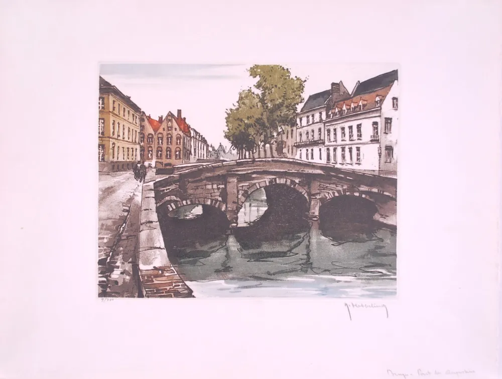 Офорт Hebbelinck - Bruges : Pont des Augustins