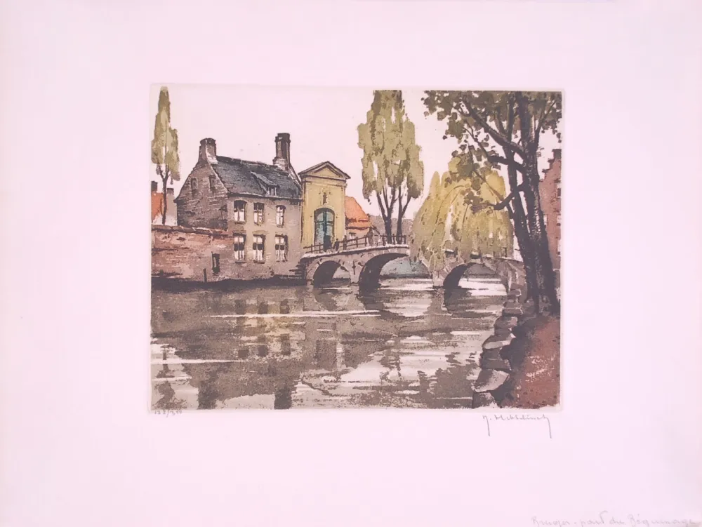 Офорт Hebbelinck - Bruges : Pont du Béguinage.