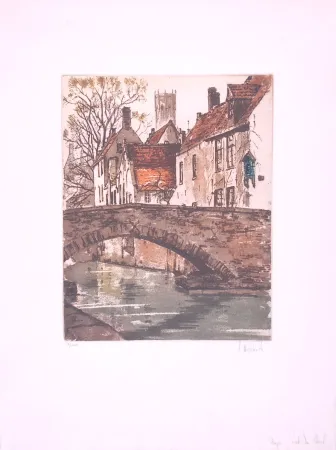 Офорт Hebbelinck - Bruges : Pont du cheval