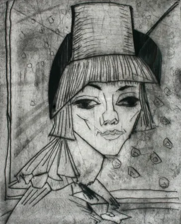 Гравюра Сухой Иглой Heckel - Madchen Mit Hohem Hut