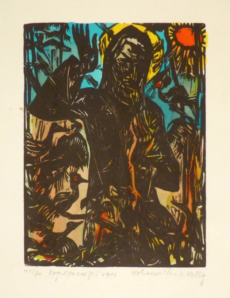 Гравюра На Дереве Helbig - Vogelpredigt. 