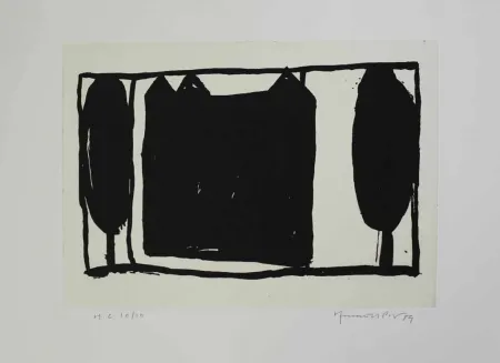 Акватинта Hernandez Pijuan - Arbres i casa II