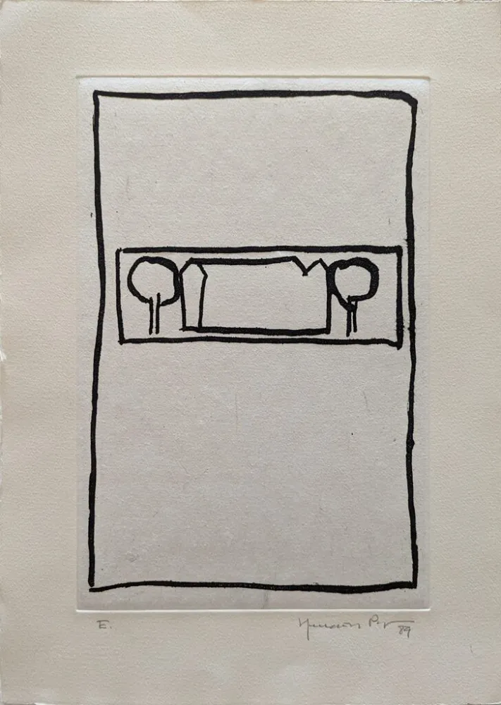 Акватинта Hernandez Pijuan - Casa con árboles