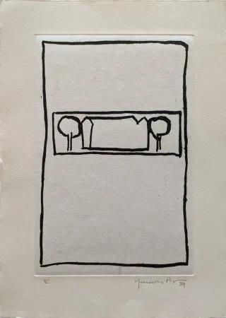 Акватинта Hernandez Pijuan - Casa con árboles