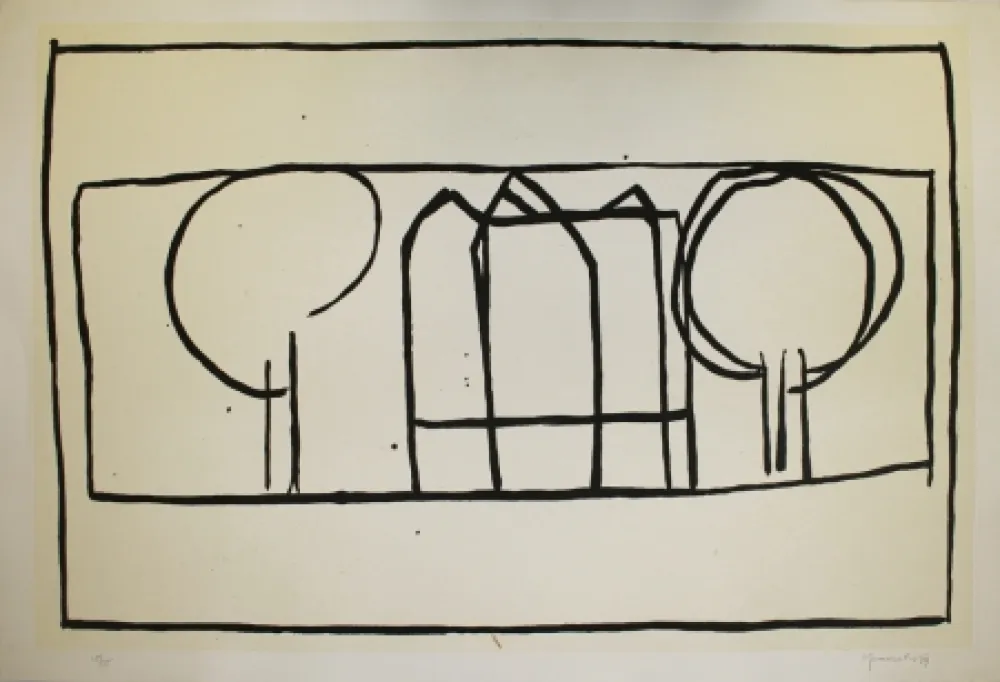 Акватинта Hernandez Pijuan - Cases i arbres 2