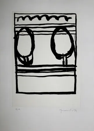 Акватинта Hernandez Pijuan - Dos arbres i núvol