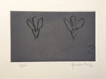 Гравюра Hernandez Pijuan - Flores sobre gris