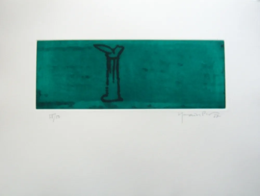 Акватинта Hernandez Pijuan - Gerro i flor sobre verd