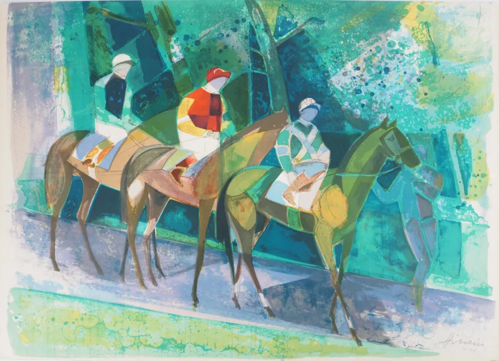 Литография Hilaire - Jockeys en promenade