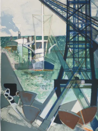 Литография Hilaire - Normandie : Bateau de pèche rentrant au Havre