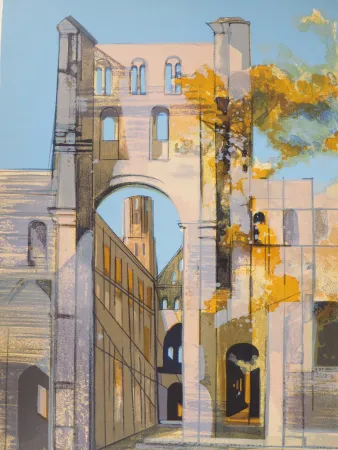 Литография Hilaire - Normandie, l'Abbaye de Jumièges