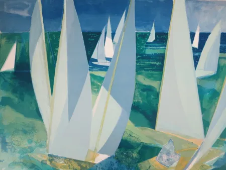 Литография Hilaire - Normandie, Voiliers de plaisance