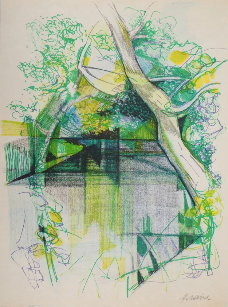 Литография Hilaire - Printemps en Alsace (la Moder près de Haguenau)