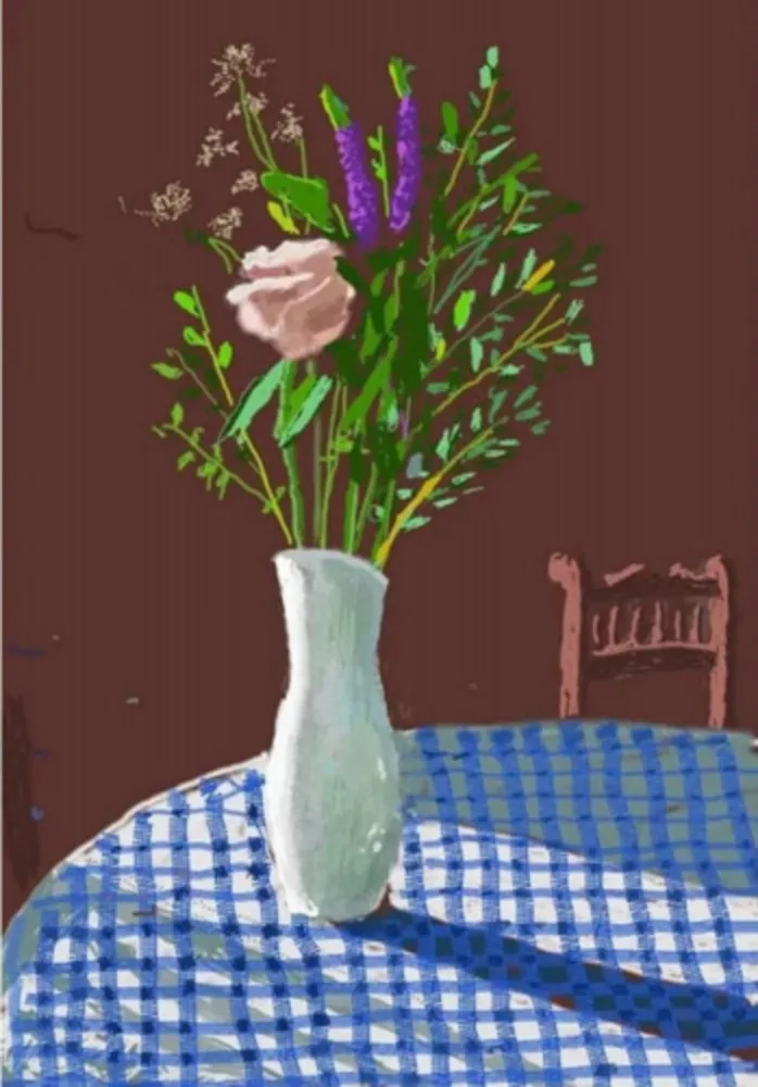 Многоэкземплярное Произведение Hockney - 4th February 2021, Flowers in a White Vase with Chair