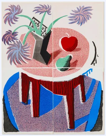 Нет Никаких Технических Hockney -  Flowers, Apple and Pear on a Table