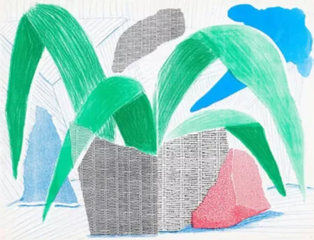 Многоэкземплярное Произведение Hockney - Green Grey & Blue Plant, July (Diptych)