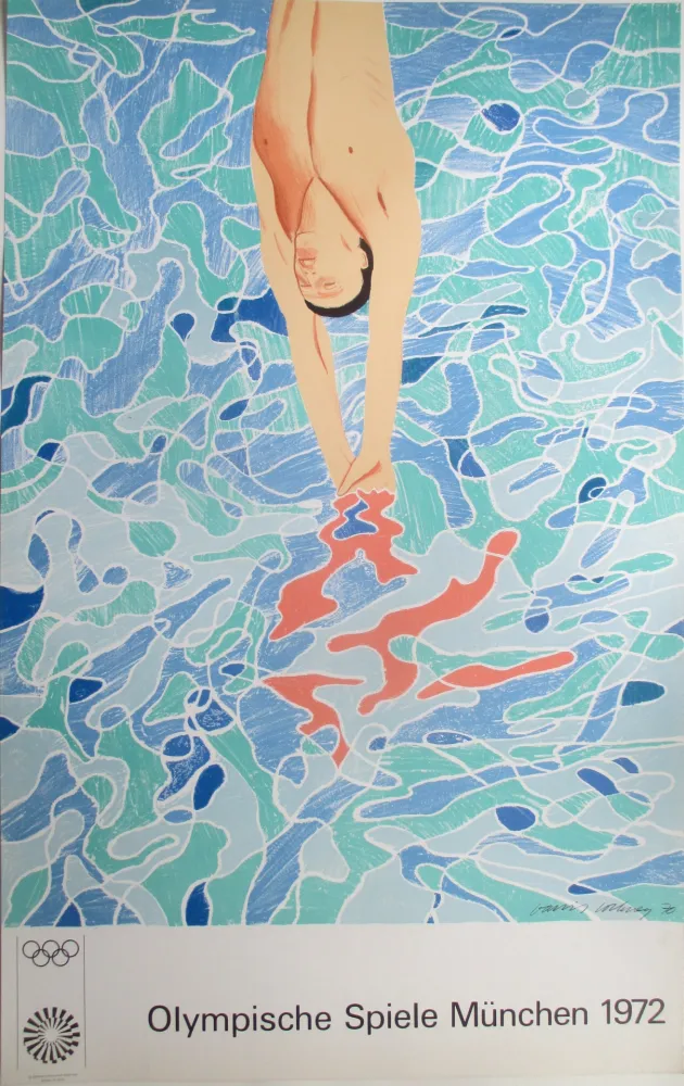 Литография Hockney - OL 1972 - The swimmer - Original colour lithograph