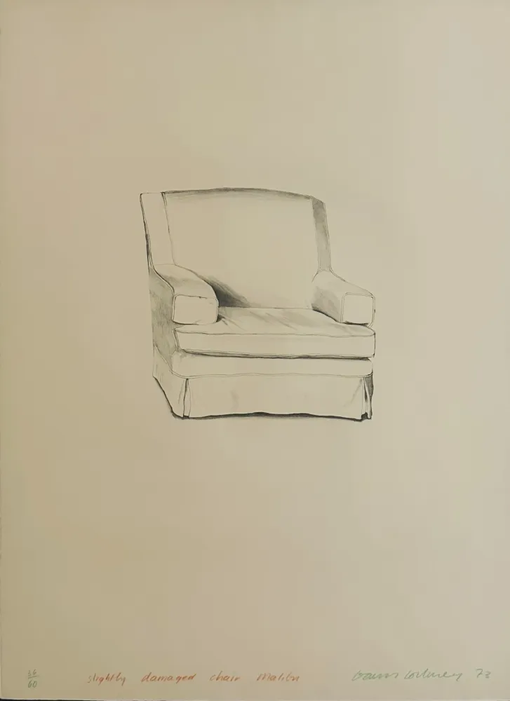 Литография Hockney - Slightly damaged chair, Malibu