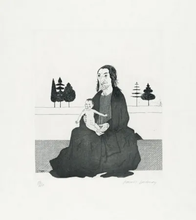 Гравюра Hockney - The enchantress with the baby (1969)