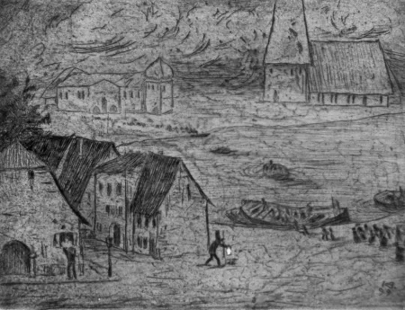 Офорт Hofer - Nachtiche Überfährt