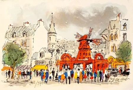 Литография Huchet - Montmartre: Le Moulin Rouge