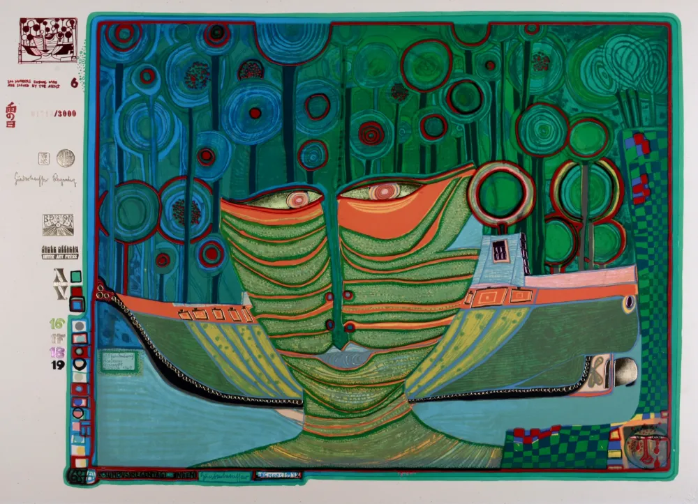 Сериграфия Hundertwasser - Kolumbus Regentag in Indien, Plate 6, 1970-72
