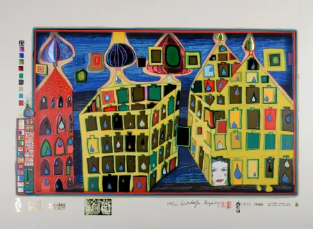 Сериграфия Hundertwasser - Mit der Liebe warten tut weh, wenn die Liebe woanders ist, Plate 3, 1970-72
