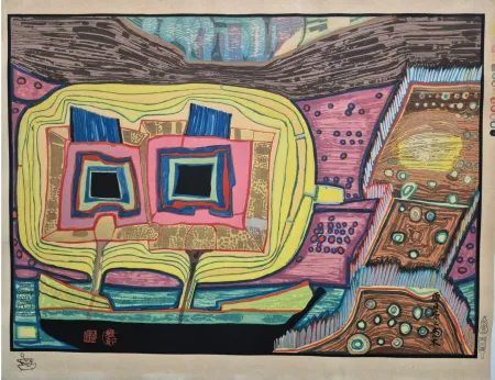 Многоэкземплярное Произведение Hundertwasser - Two Trees on the Ship Regentag (Portfolio Midori No Namida)