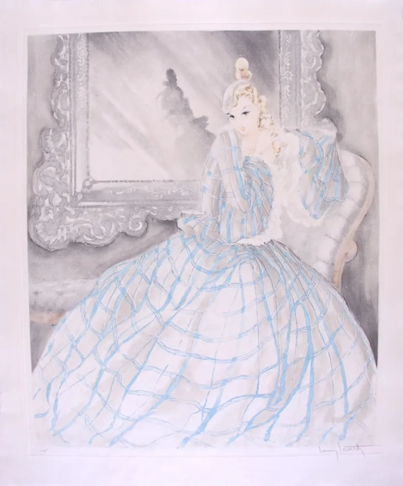 Офорт Icart - Girl in Crinoline - Miroir de Venise