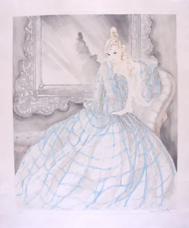 Офорт Icart - Girl in Crinoline - Miroir de Venise