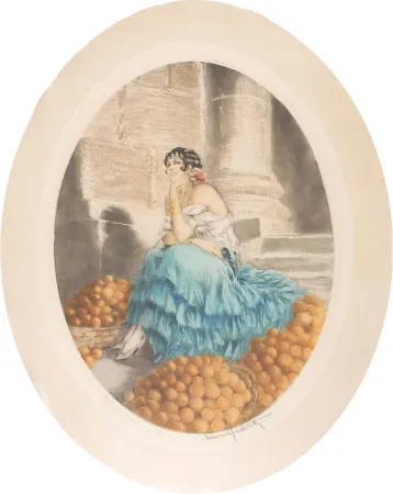 Офорт Icart - Orange seller - Marchande d'oranges