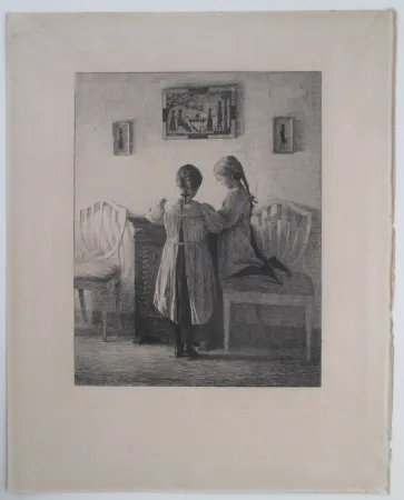 Гравюра Ilsted - Interior with two little Girls