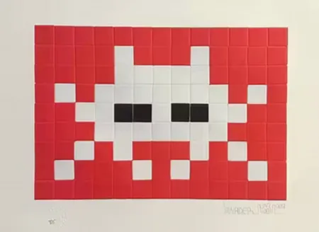 Сериграфия Invader - Invasion White (with Red and Black)