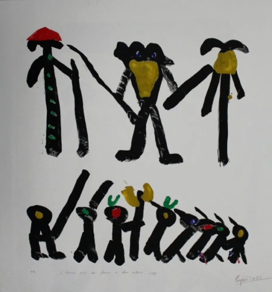 Литография Ionesco - L'homme avec deux femmes et leurs enfants