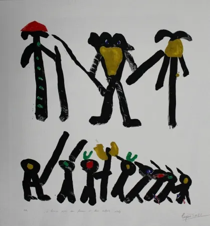 Литография Ionesco - L'homme avec deux femmes et leurs enfants