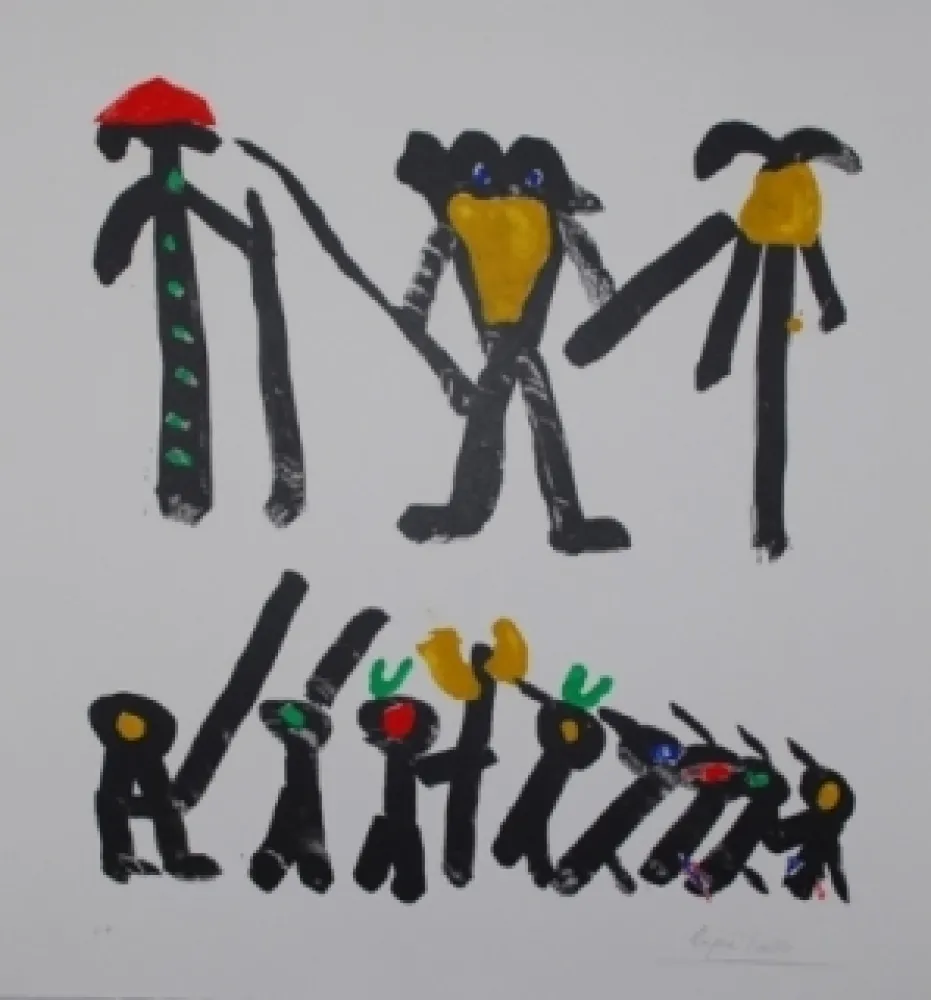 Литография Ionesco - L'homme avec deux femmes et leurs enfants