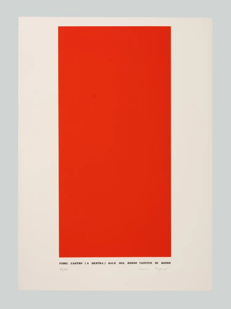 Сериграфия Isgrò - Fidel Castro (a destra) sale nel rosso vestito di rosso