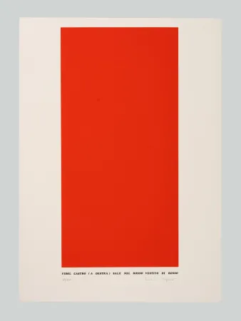 Сериграфия Isgrò - Fidel Castro (a destra) sale nel rosso vestito di rosso