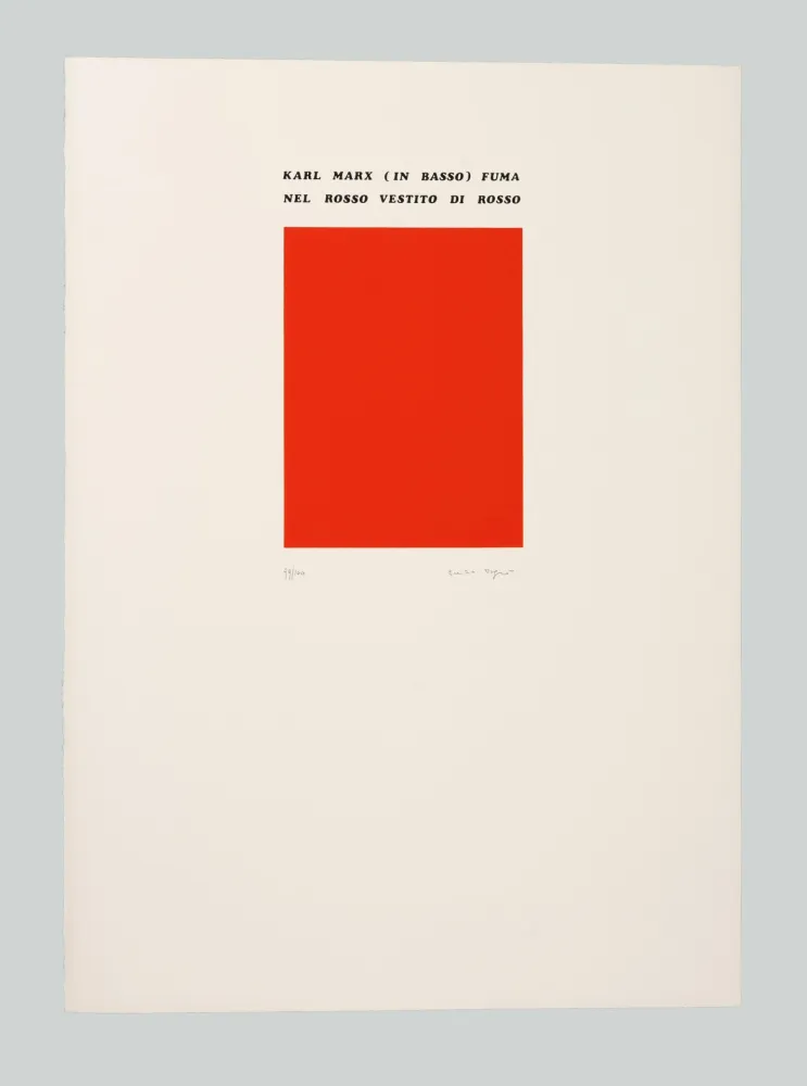 Сериграфия Isgro - Karl Marx (in basso) fuma nel rosso vestito di rosso