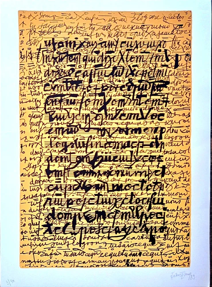 Литография Isou -  Lettrist composition, Handsigned amd Dated  Lithograph,  1989