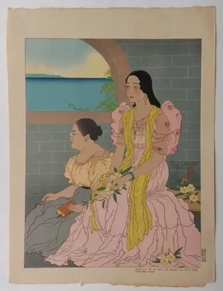 Линогравюра Jacoulet - Oaquina  et sa mère  ...  (Décembre  1947)