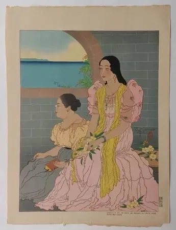 Линогравюра Jacoulet - Oaquina  et sa mère  ...  (Décembre  1947)